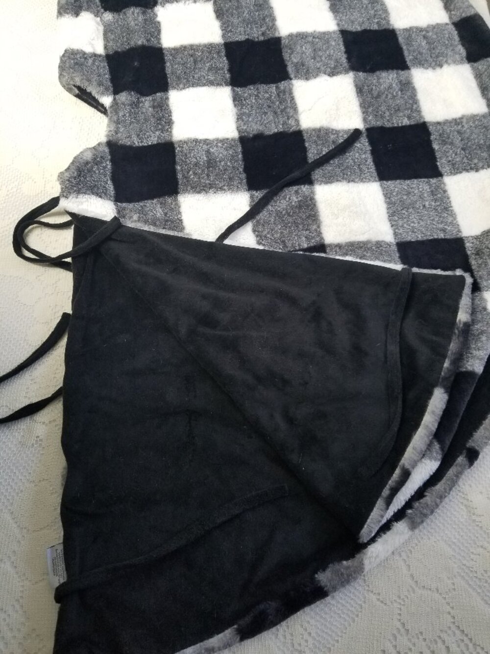 Storehouse Faux Fur Christmas Tree Skirt 56 in. Black White Check Soft Holiday
